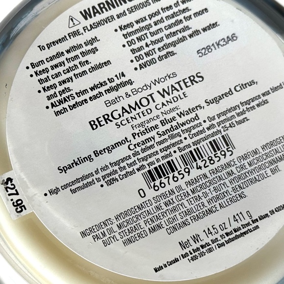 BERGAMOT WATERS 3-Wick Candle - Picture 3 of 3